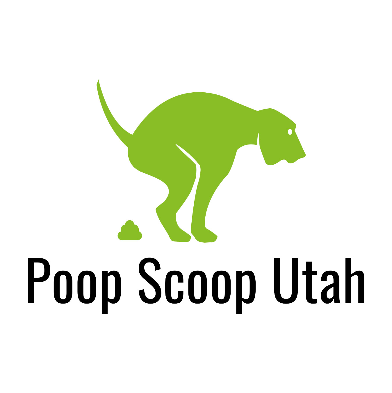 Pooper scooper service - Poop Scoop Utah's logo - A green dog squatting over a pile of poo.