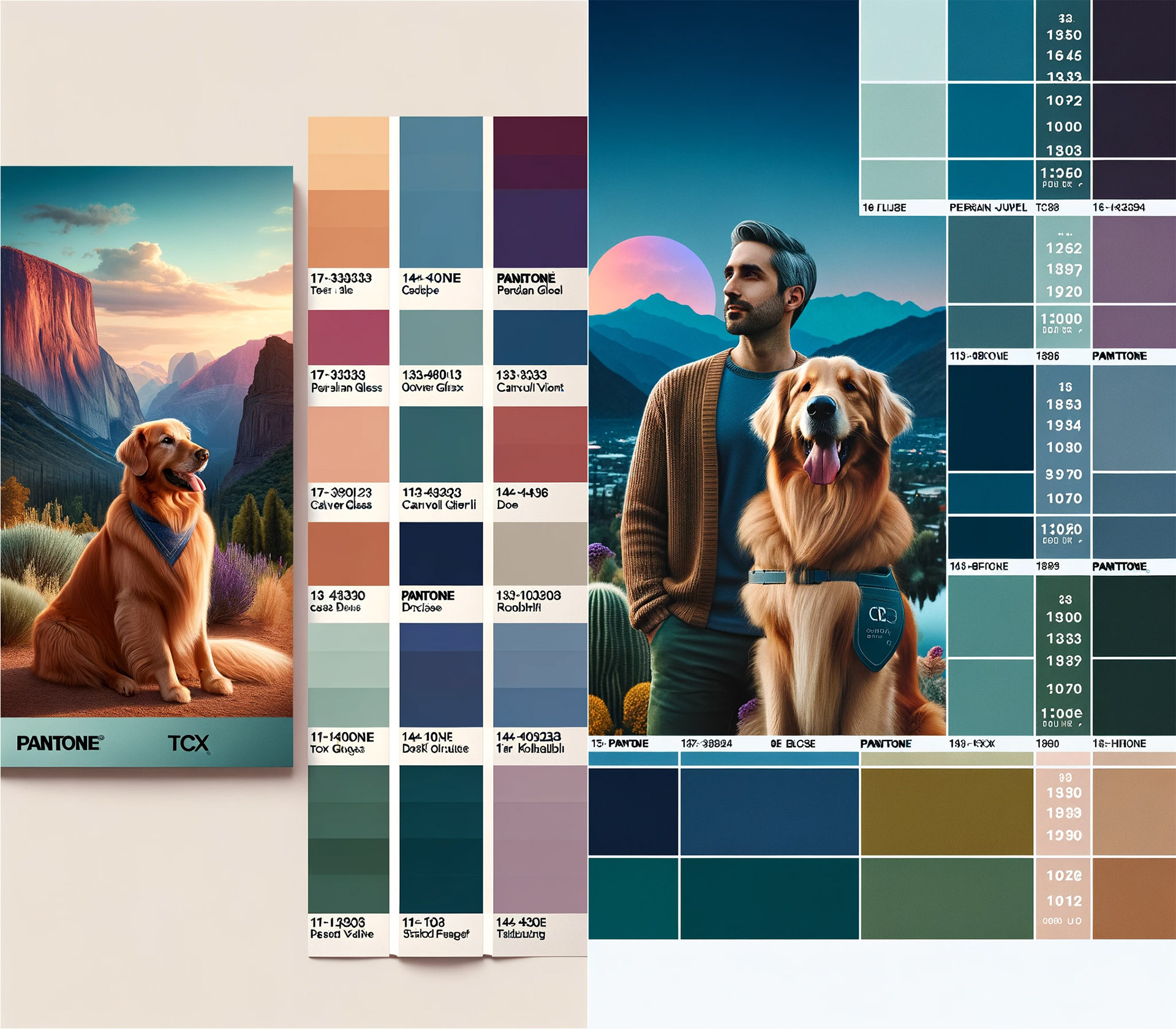 Cool and sophisticated color palette for a man and dog photoshoot in the mountains.