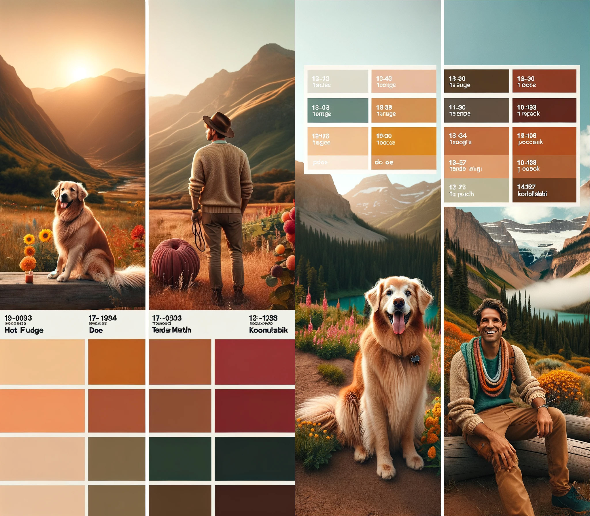 Two earthy and natural fall color palettes for a guy's photo session with his dog.